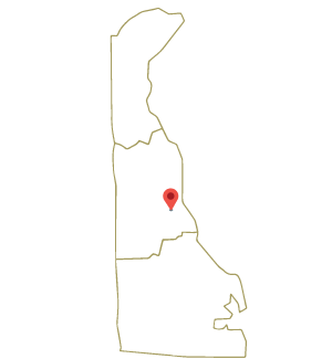 A location pinned on the center of a map